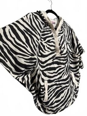 Vintage Y2K L.A. Kitty Zebra Print Oversized Pullover Hoodie Sweatshirt Medium